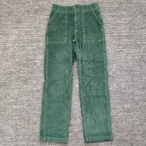Pact Pants Women Medium Green Wide Whale Corduroy Straight Leg Ankle Organic